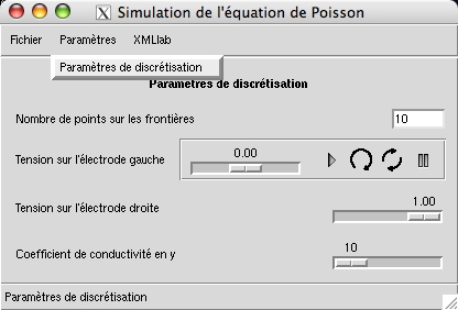 Entrées du menu Paramètres de la simulation de l'équation de Poisson